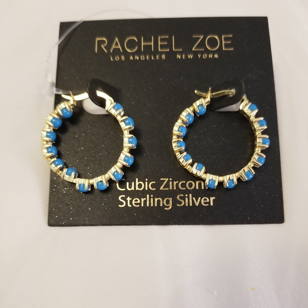 Rachel Zoe Cubic Zirconia Gaux Gold Hoop Earrings - Picture 1 of 2